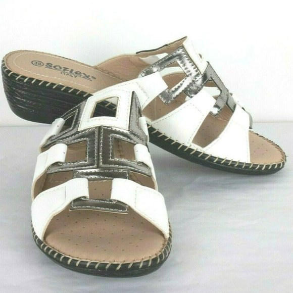 Soflex Italy Comfort Ortho White Leather Sandals - Picture 1 of 10